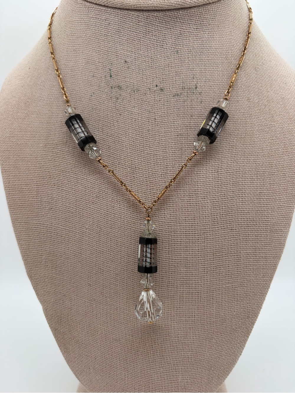 Vintage Simmons gold tone art glass necklace